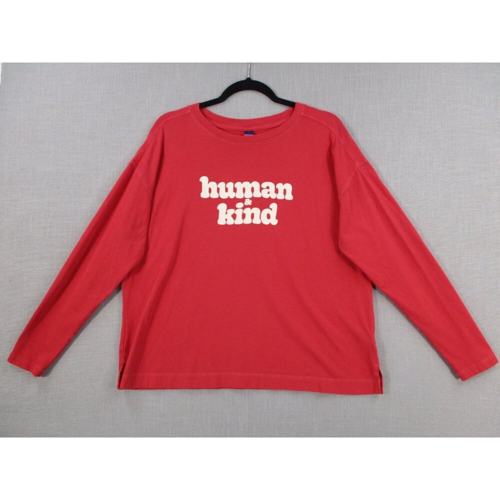 Old Navy Red Long‎ Sleeve Shirt Human & Kind Graphic L